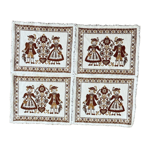 Vintage Folk Art Woven Textiles Wall Decor Table Setting Placemats Brown Beige 4 - Picture 1 of 5